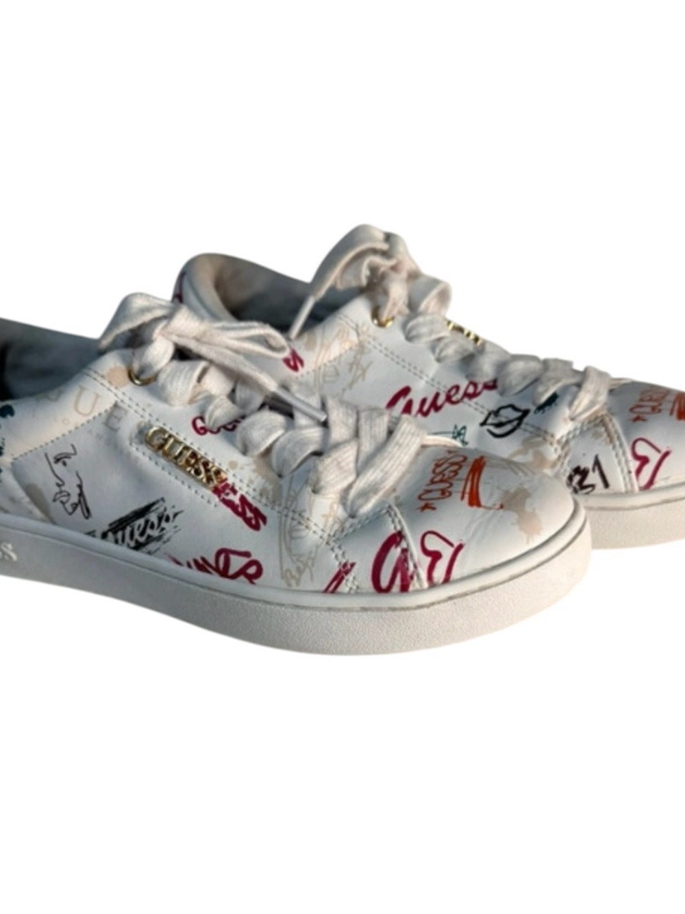 GUESS White  Sneakers with Multicolor Graffiti Accents women